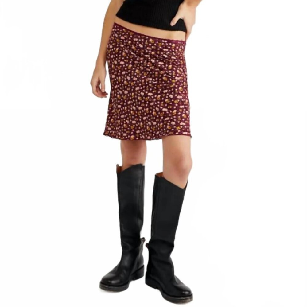 Free People 'IRL' Floral-Print Mini Skirt, Plum Combo